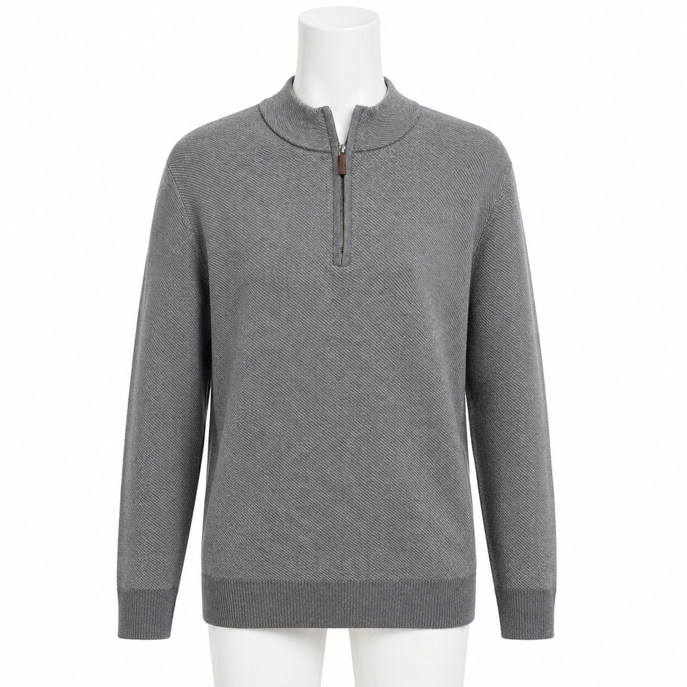 Emanuel Berg Zegna Baruffa Merino Wool 1/4 Zip Sweater Gray Mens Large L Luxury